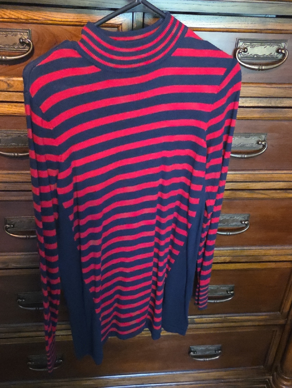 Susan Graver Navy and Red Striped Turtleneck Sweater